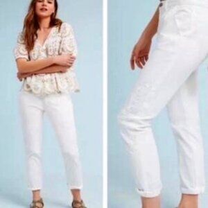 Anthropologie Relaxed Embroidered White Chino Pants Size 26